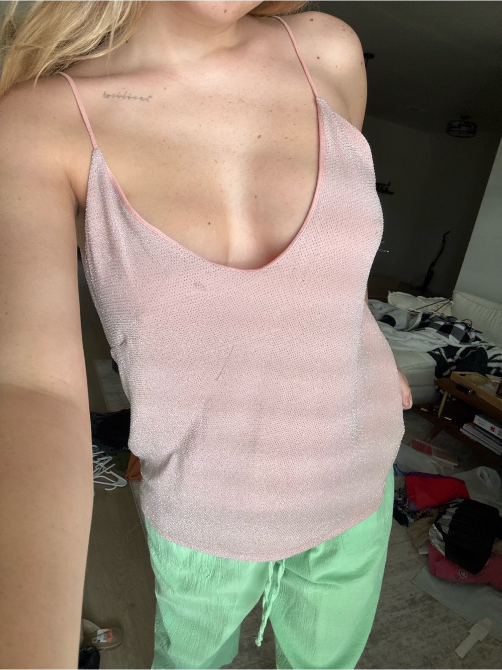 Women’s Pink Sparkle V-Neck Cami Top